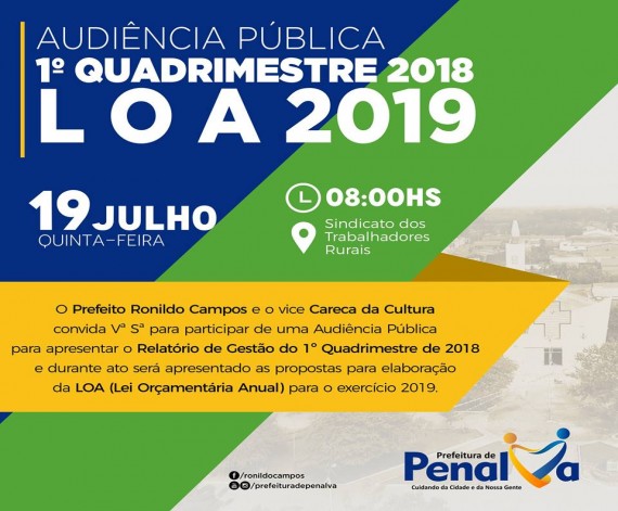 AUDIÊNCIA PÚBLICA - 1 QUADRIMESTRE 2018